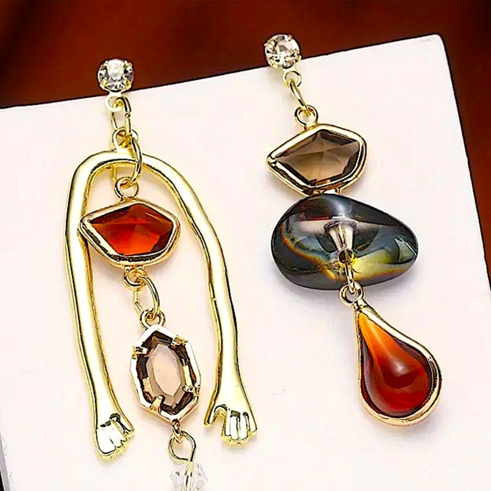 Gold Stone Mix Match Dangle Earrings